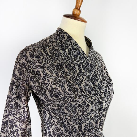 Vintage 50s 60s grey and black damask tapestry dress pleated skirt Size XS - Picture 1 of 9
